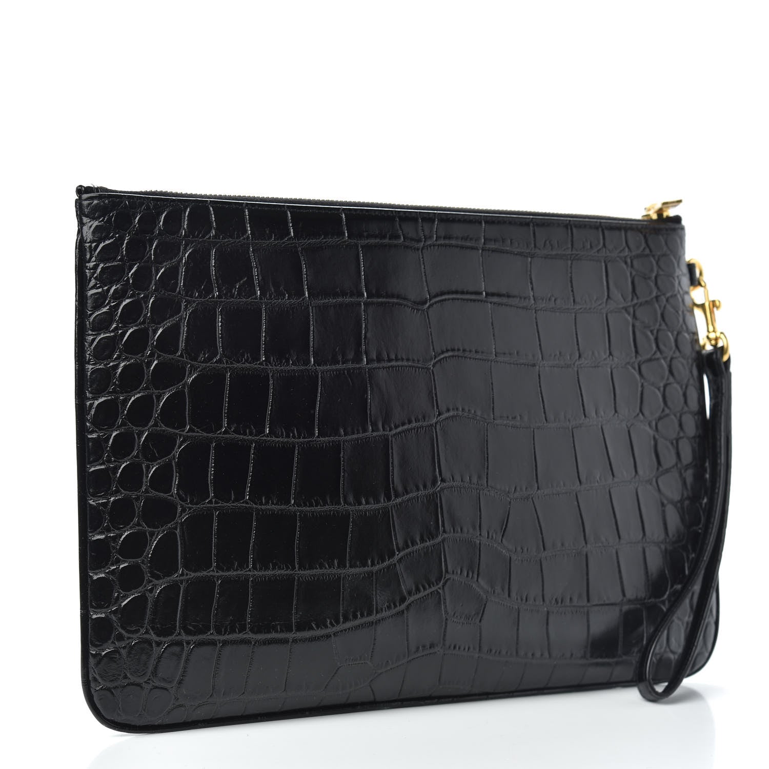 Saint Laurent Calfskin Crocodile Embossed Tablet Pouch Black 3 of 6