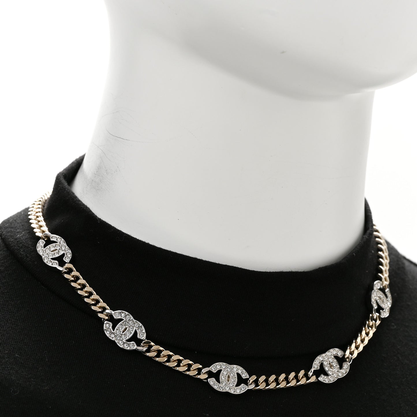Crystal Chain CC Link Choker Gold Silver