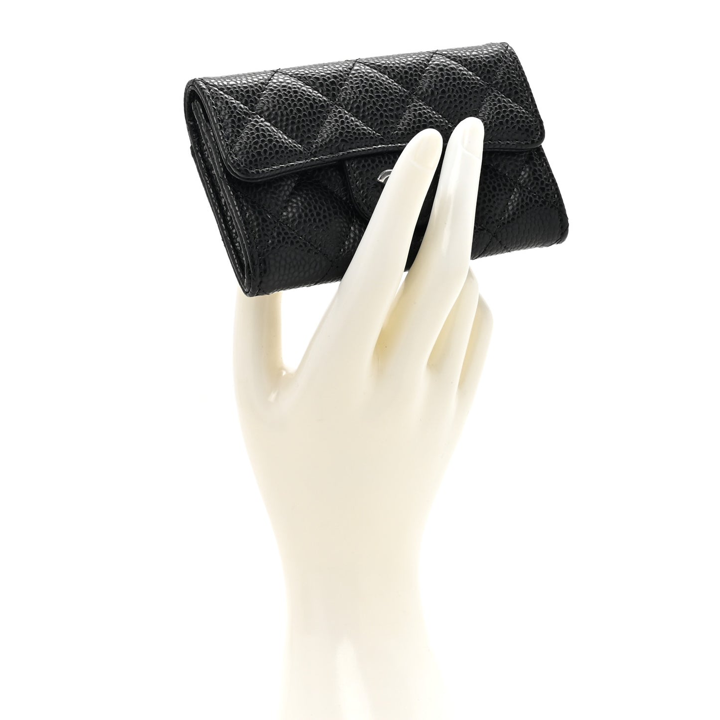 Caviar Quilted Flap Card Holder Wallet Black