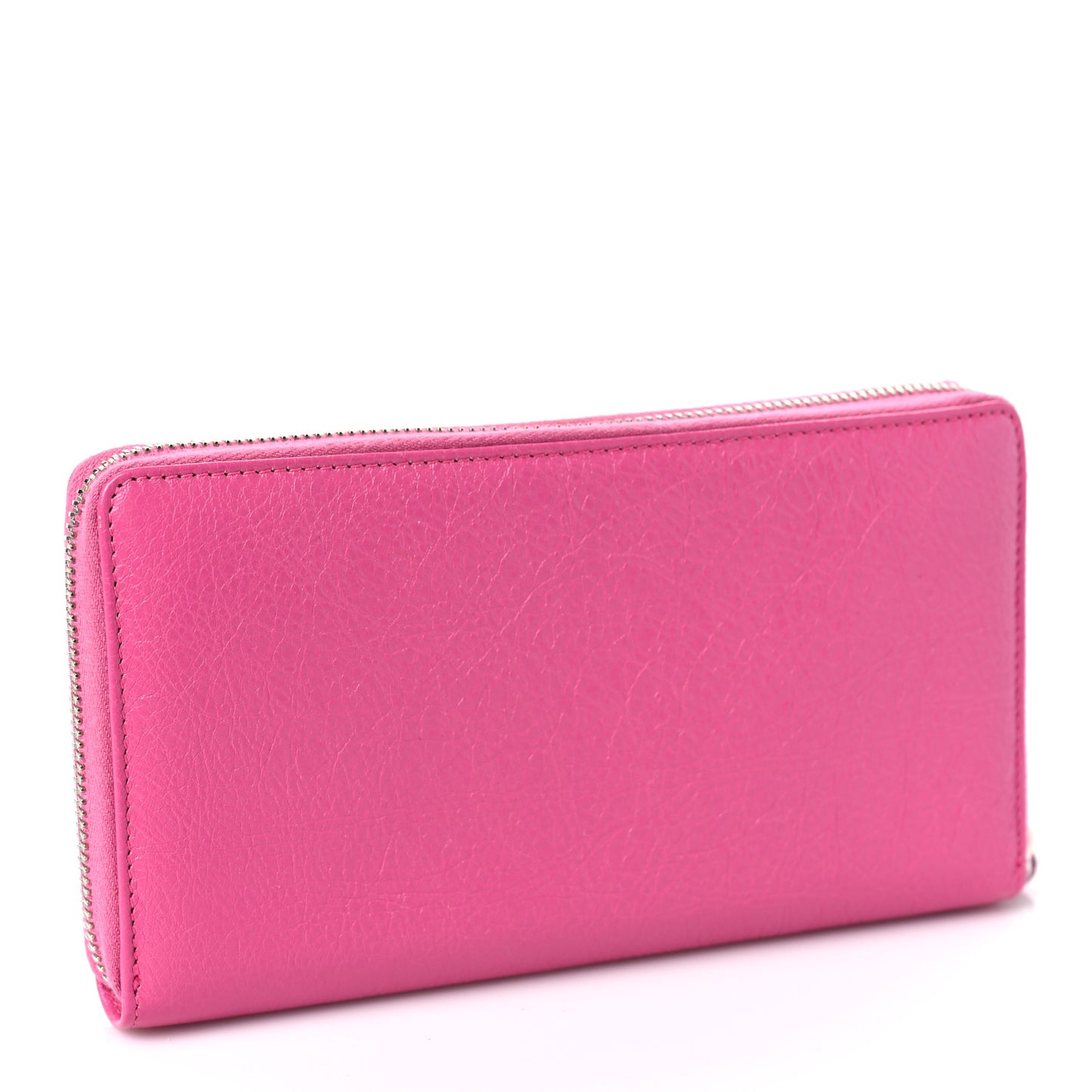 Agneau Classic Silver Hardware Continental Zip Around Wallet Rose Flamingo
