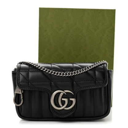 Gucci Calfskin Matelasse Aria Super Mini GG Marmont Shoulder Bag Black 11 of 11