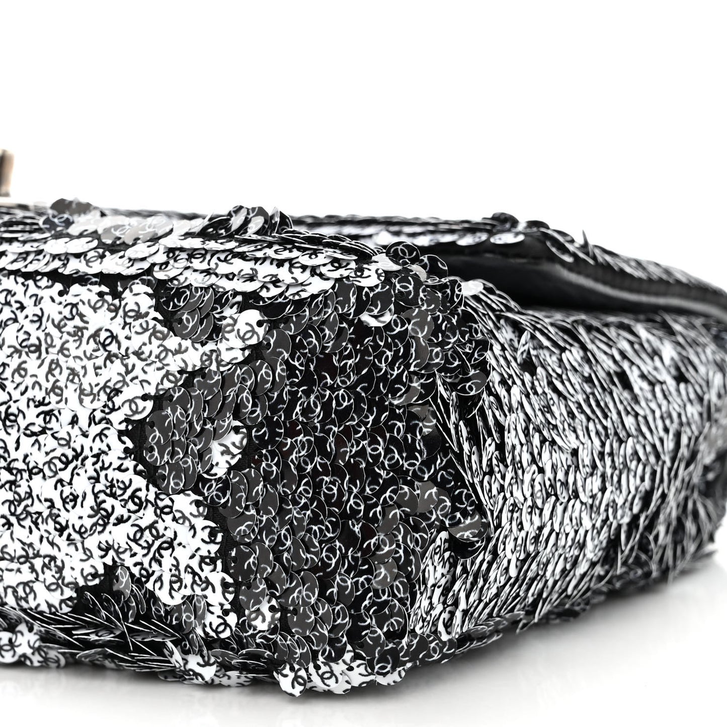 Sequin CC Logo Small Single Flap White Black