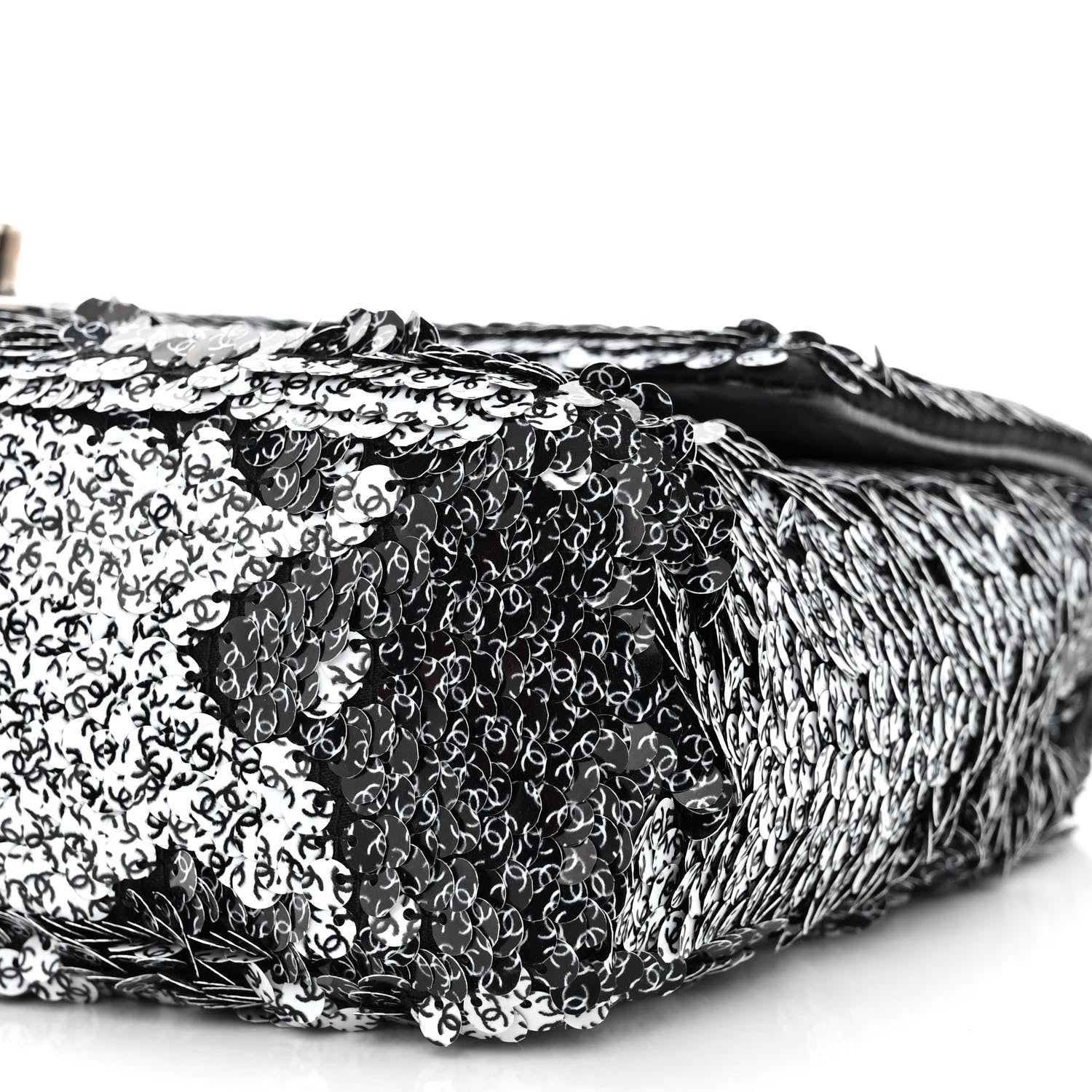 Chanel Sequin CC Logo Small Single Flap White Black 10 of 10