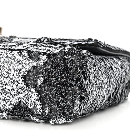Chanel Sequin CC Logo Small Single Flap White Black 10 of 10