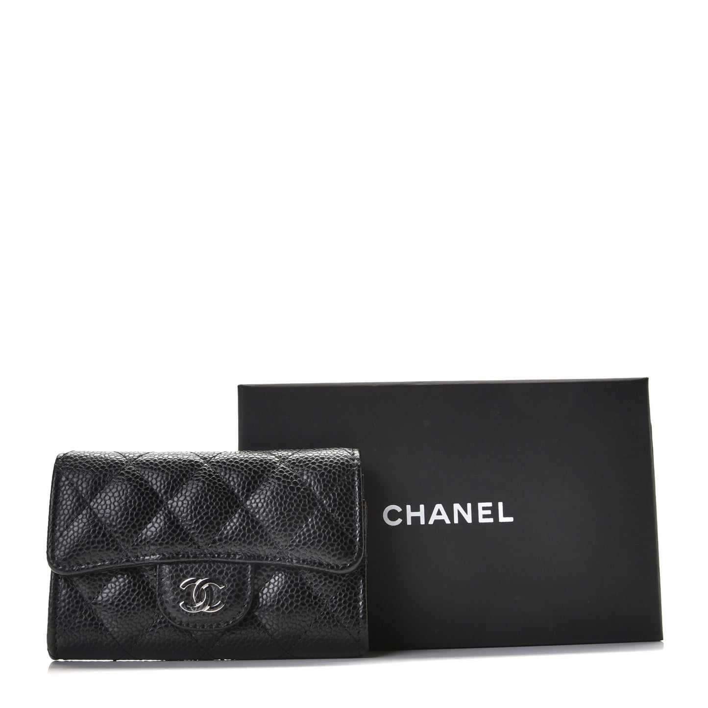 Caviar Quilted Flap Card Holder Black