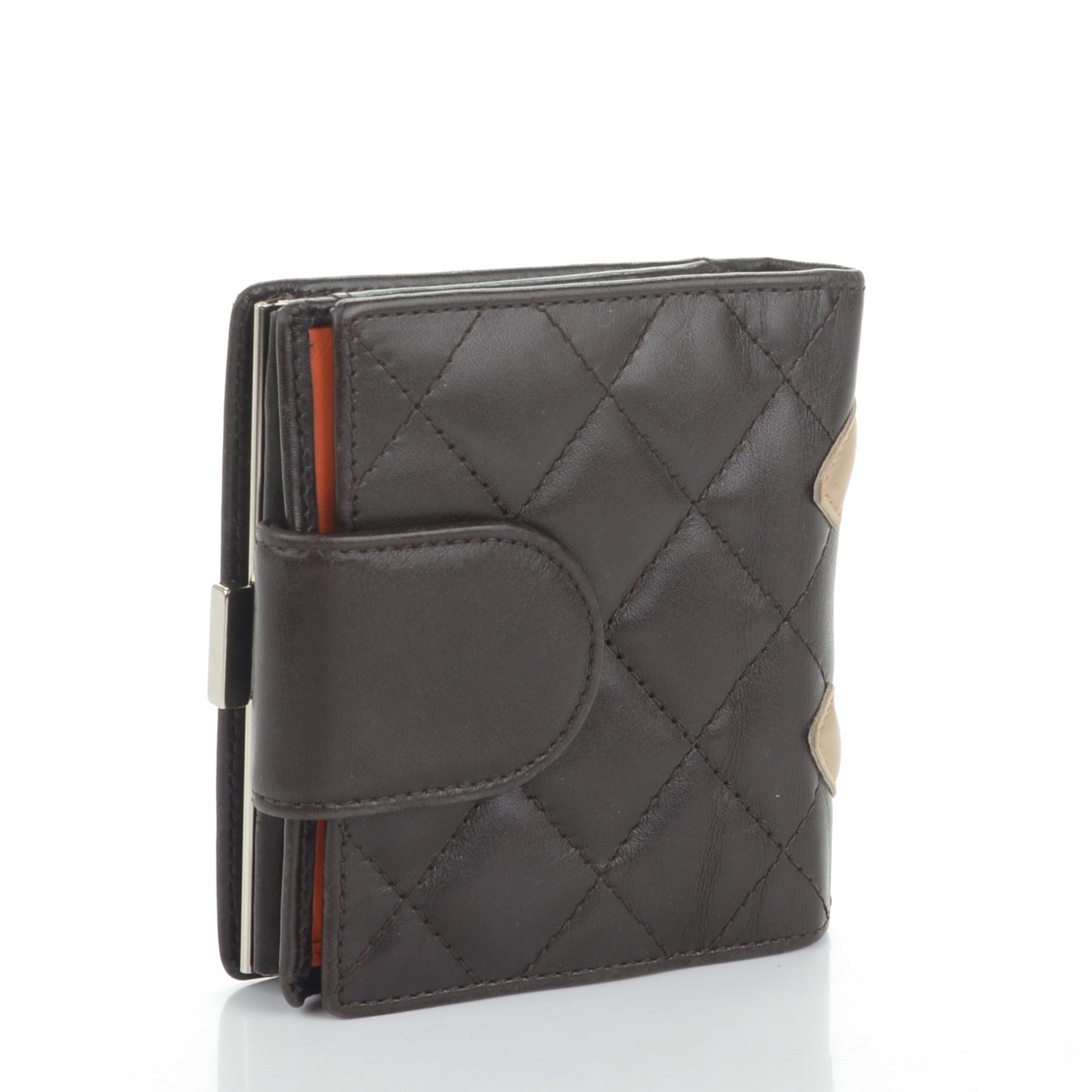 Calfskin Quilted Cambon Bi-fold Wallet Brown
