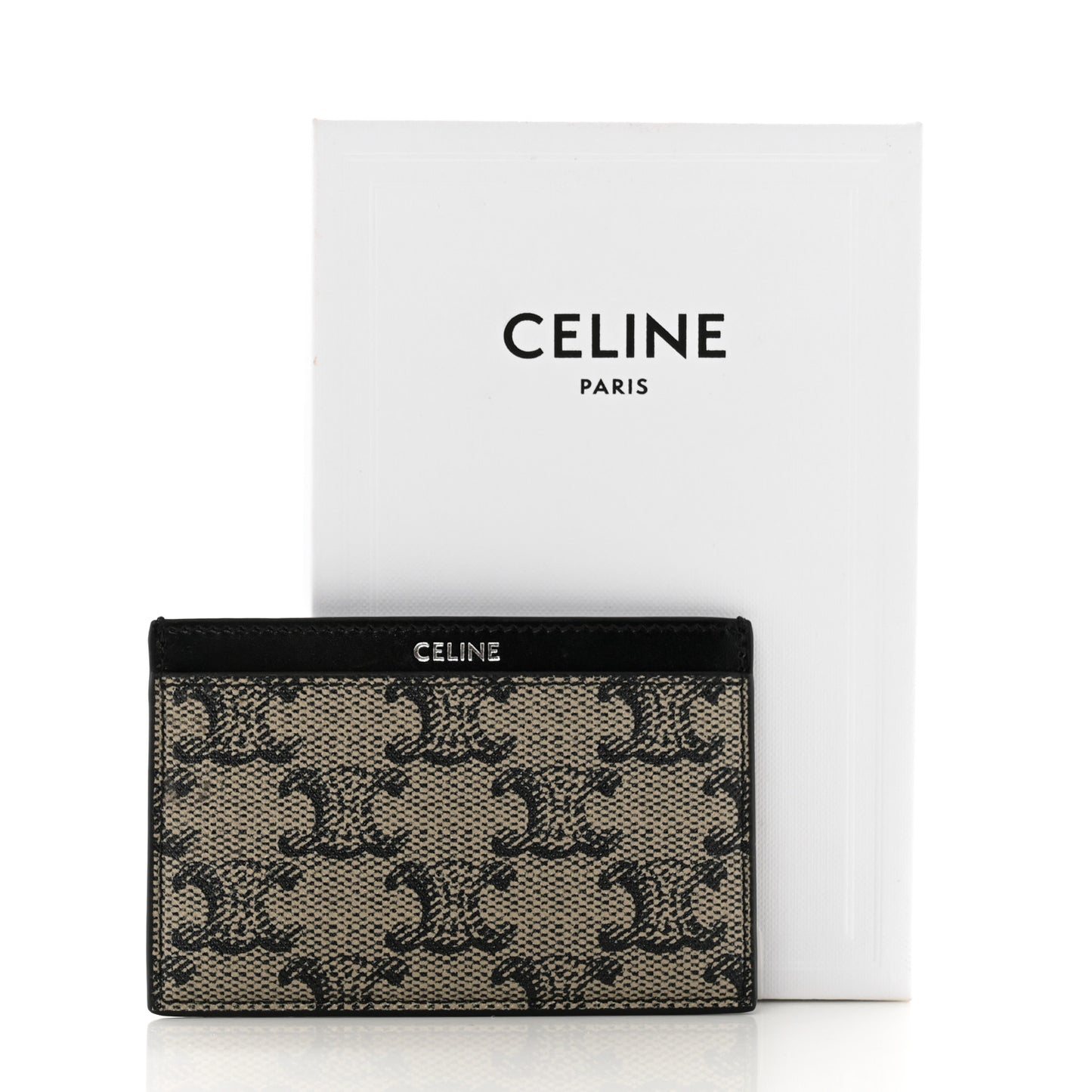 Triomphe Canvas Card Holder Beige Black