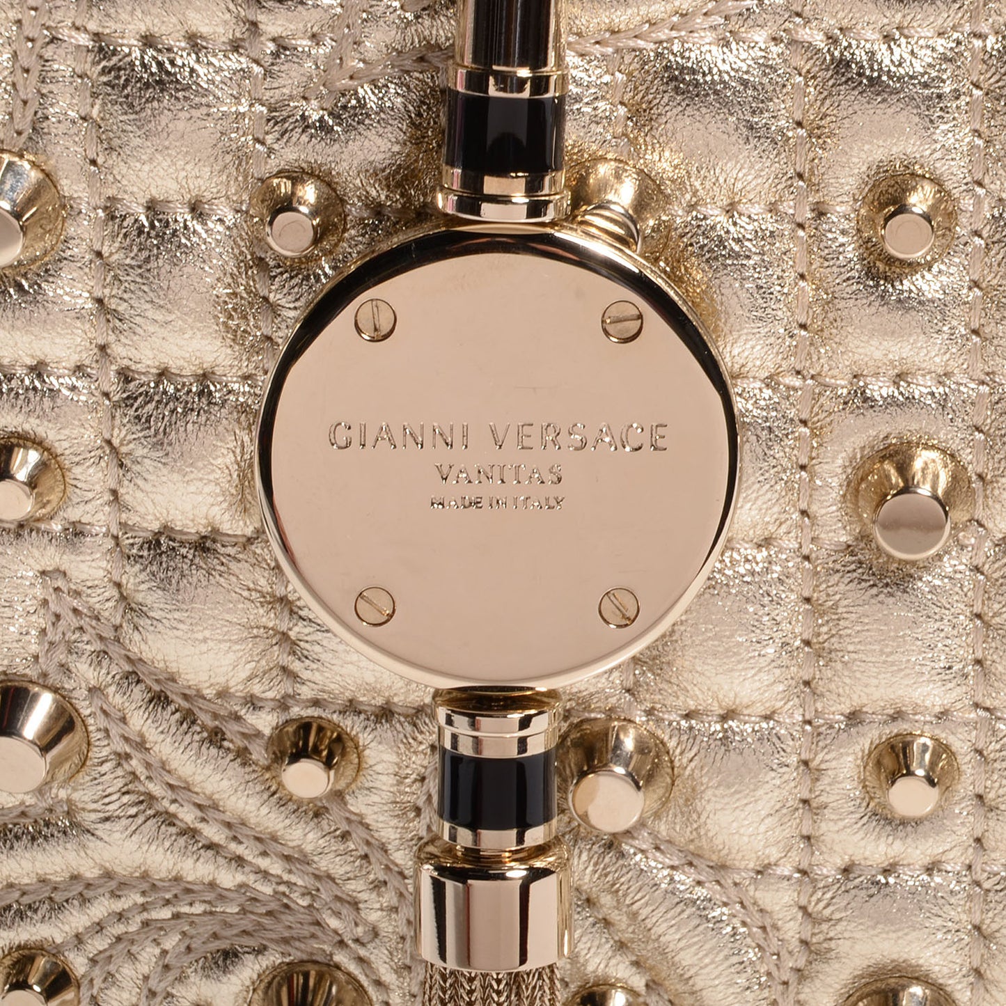Barocco Quilted Leather Studded Vanitas Demetra Gold