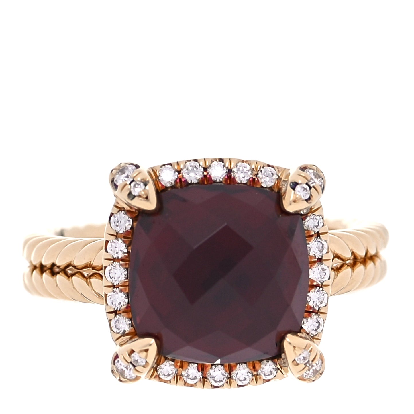 18K Yellow Gold Diamond Garnet 9mm Chatelaine Pave Bezel Ring 48 4.5