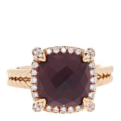 David Yurman 18K Yellow Gold Diamond Garnet 9mm Chatelaine Pave Bezel Ring 48 4.5 1 of 5