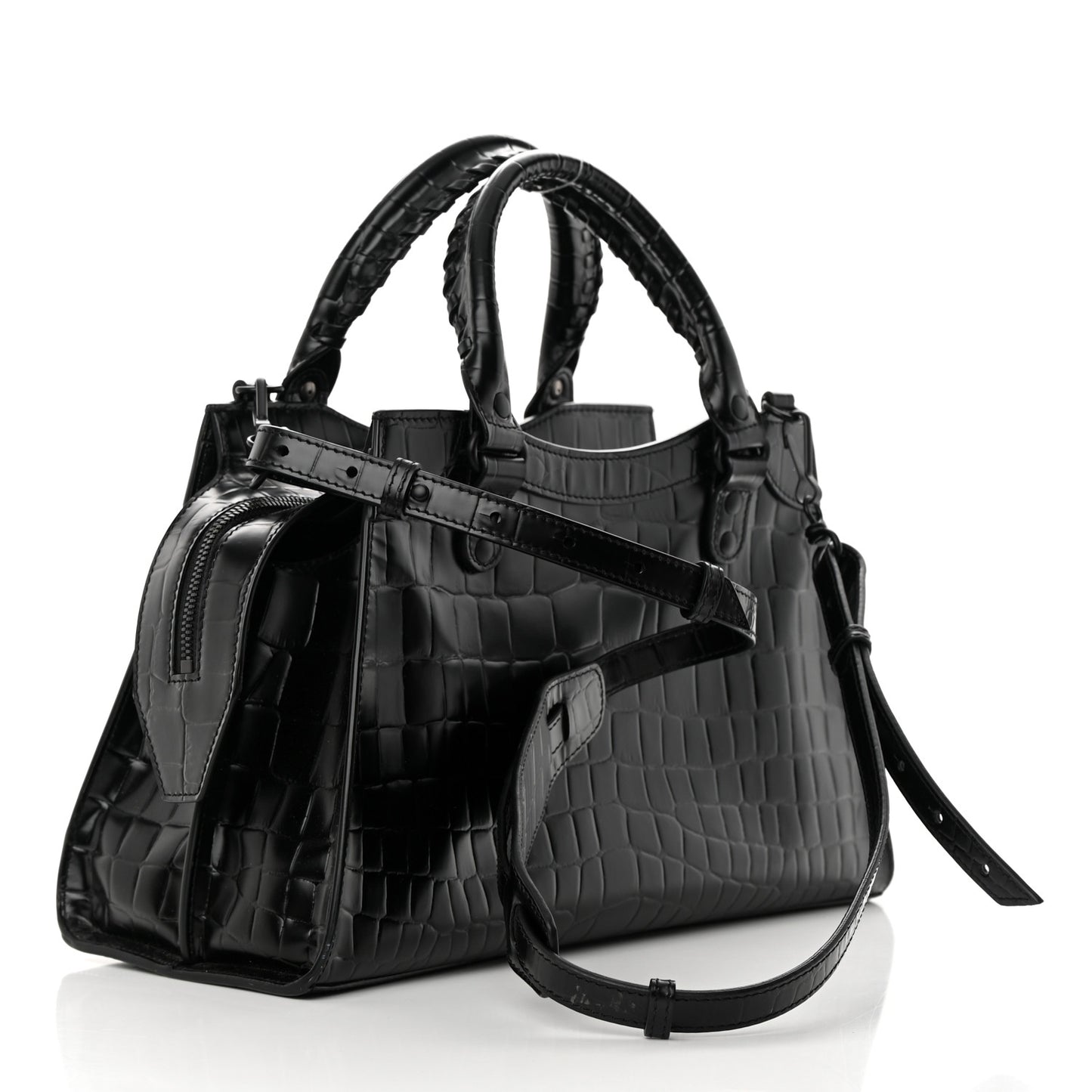 Semi Shiny Calfskin Crocodile Embossed Neo Classic Black Hardware S City Black
