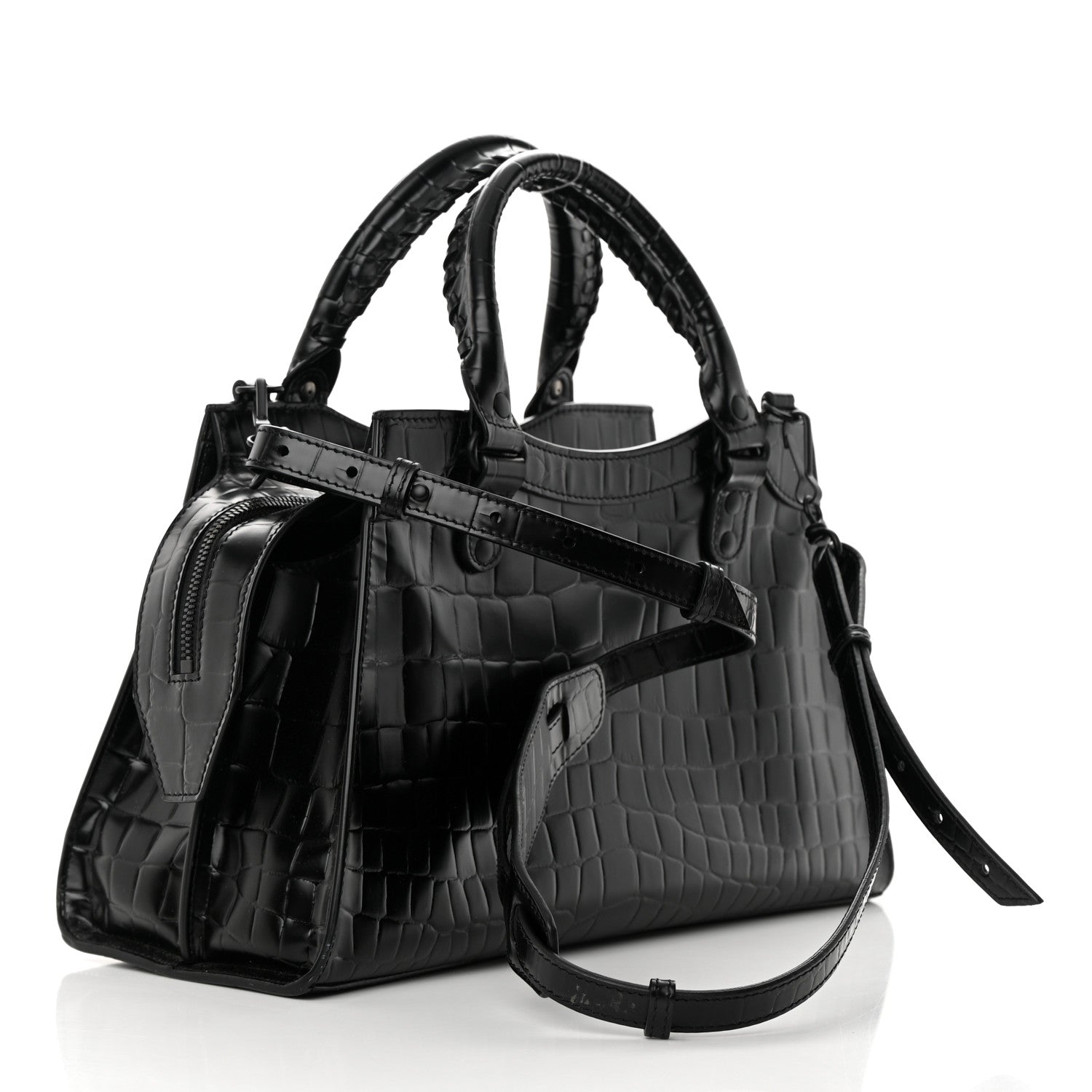Balenciaga Semi Shiny Calfskin Crocodile Embossed Neo Classic Black Hardware S City Black 2 of 12