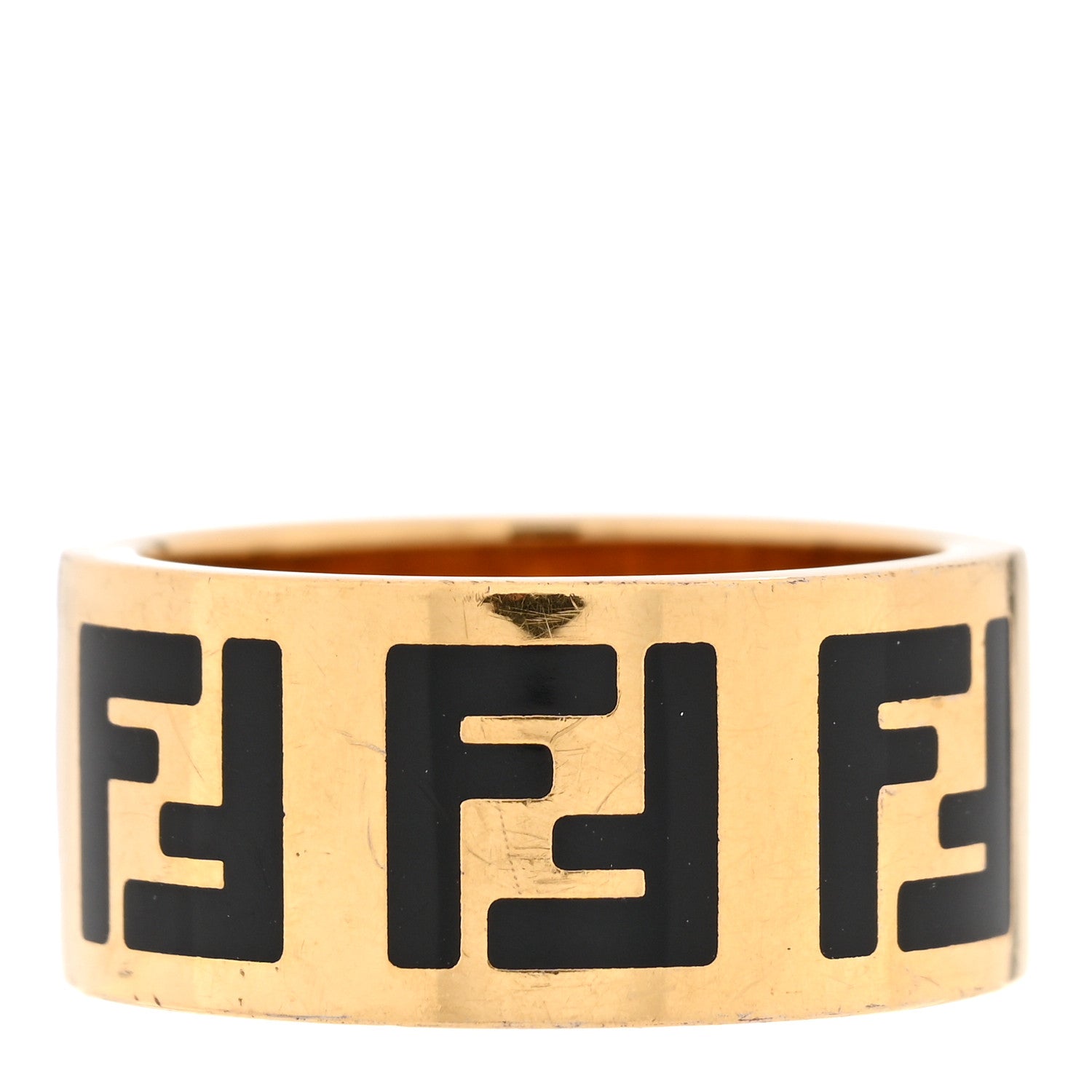 Fendi Metal Enamel Forever Fendi Ring L 58 8.25 Gold Black 1 of 4