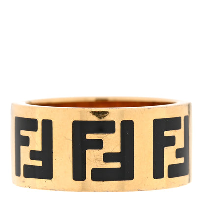 Fendi Metal Enamel Forever Fendi Ring L 58 8.25 Gold Black 1 of 4