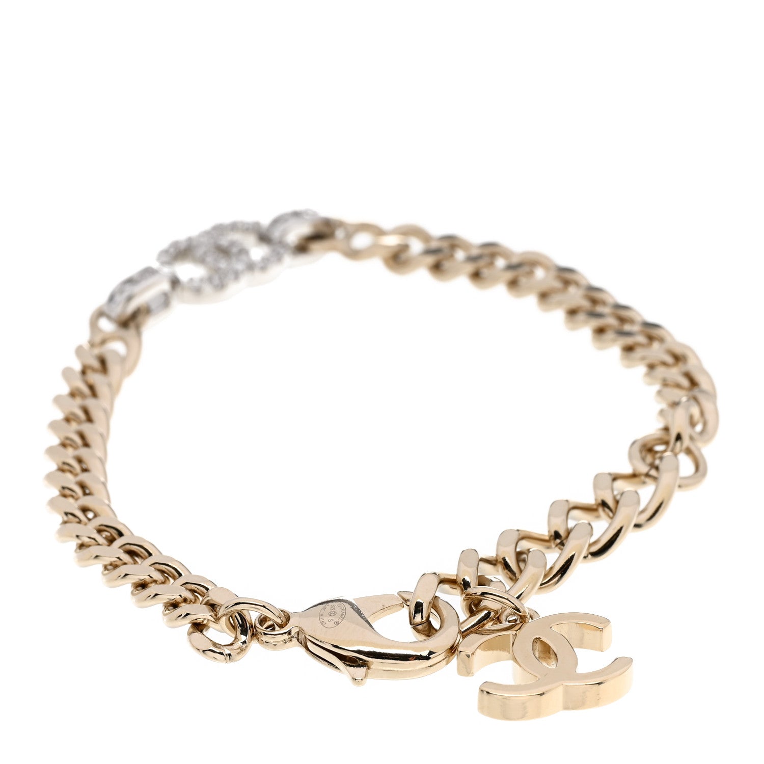 Chanel Crystal Chain CC Link Bracelet Gold Silver 3 of 5