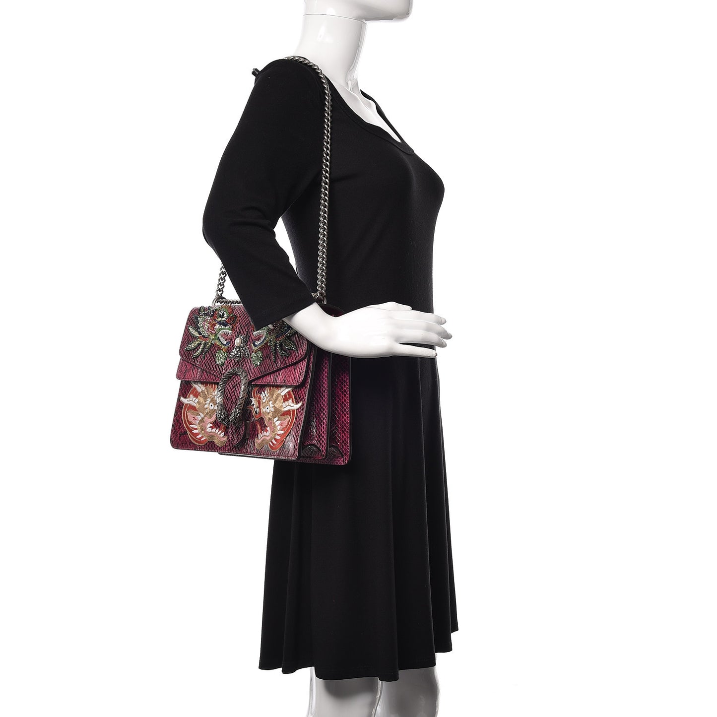 Elaphe Dragon Embroidered Medium Dionysus Shoulder Bag Violet Cyclamen Multicolor
