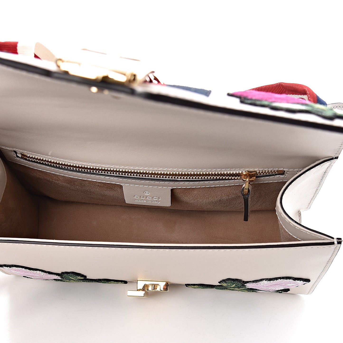 Calfskin Embroidered Small Sylvie Shoulder Bag White