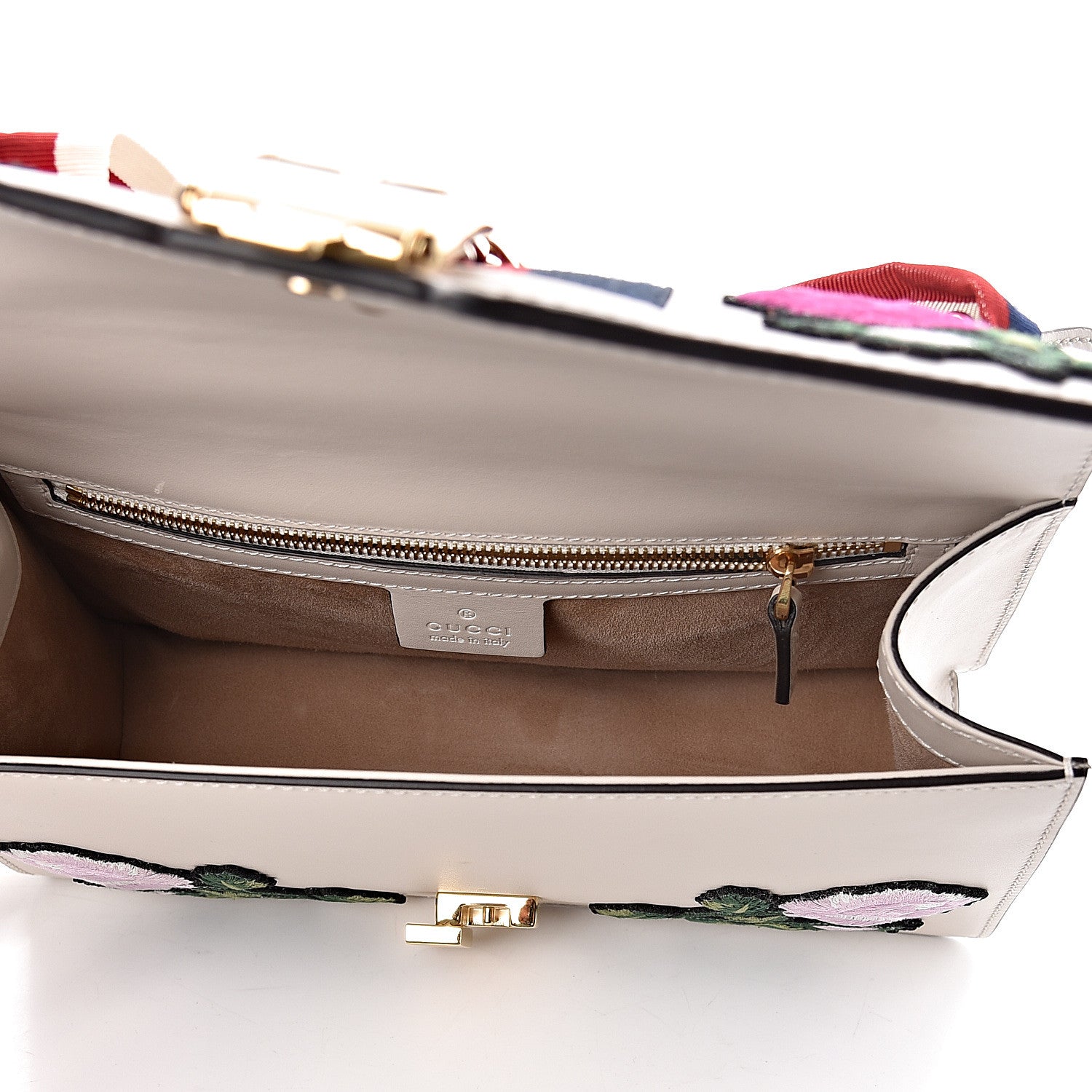 Gucci Calfskin Embroidered Small Sylvie Shoulder Bag White 5 of 10