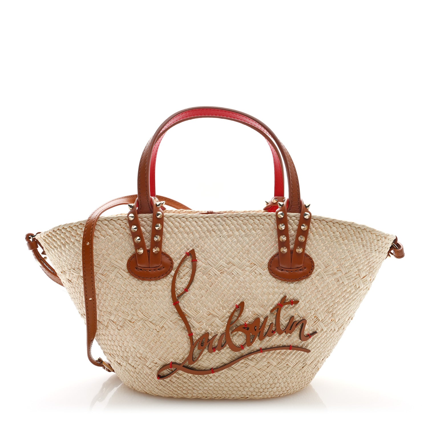 Christian Louboutin Calfskin Raffia Mini Cabata Tote Natural Cuoio 1 of 8
