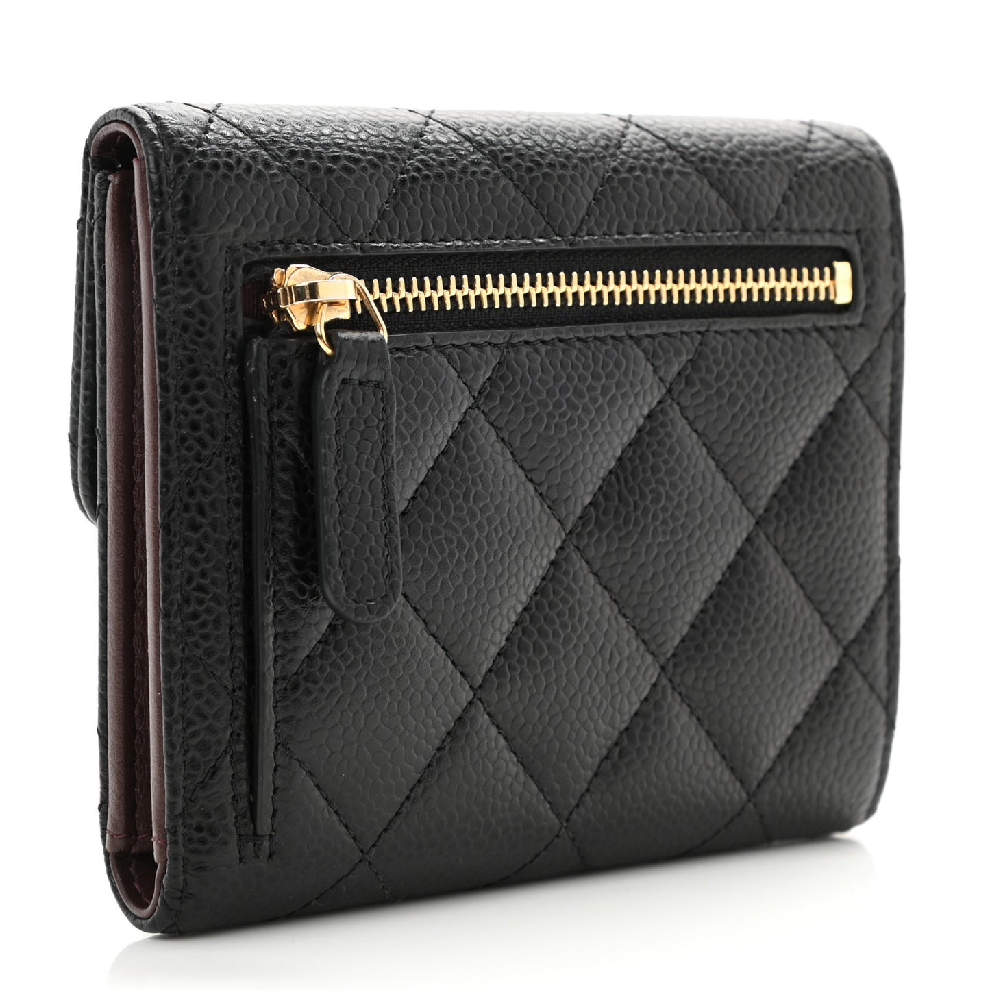 Caviar Quilted Compact Flap Wallet Black