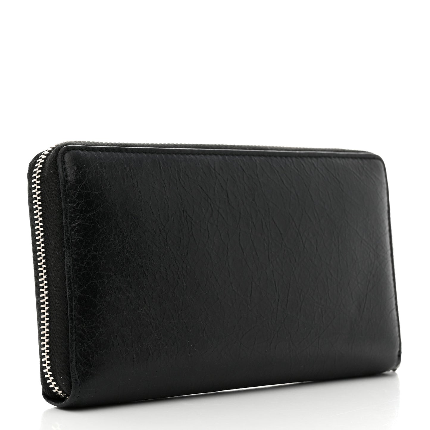 Agneau Classic Silver Hardware Continental Zip Around Wallet Black