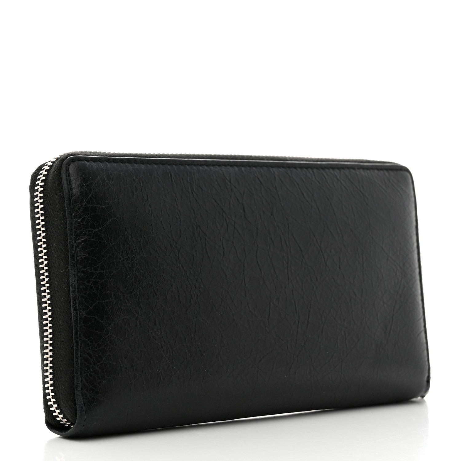 Balenciaga Agneau Classic Silver Hardware Continental Zip Around Wallet Black 3 of 7