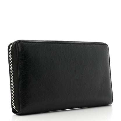 Balenciaga Agneau Classic Silver Hardware Continental Zip Around Wallet Black 3 of 7