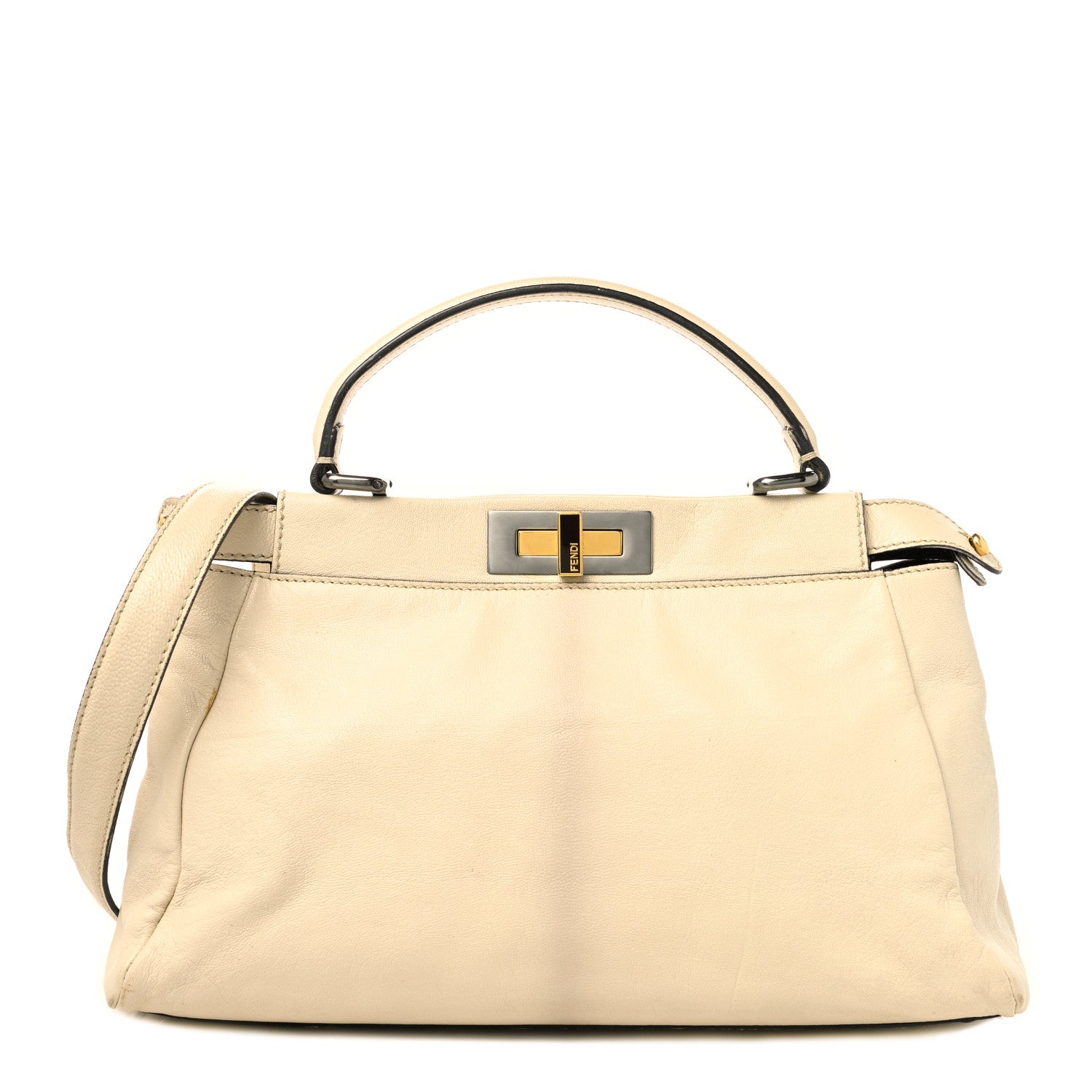 Fendi Goatskin Elaphe Medium Peekaboo Iconic Satchel Latte Natural 1 of 17