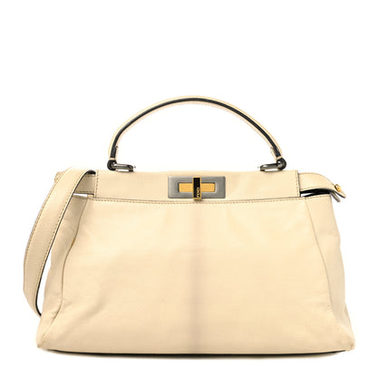 Fendi Goatskin Elaphe Medium Peekaboo Iconic Satchel Latte Natural 1 of 17