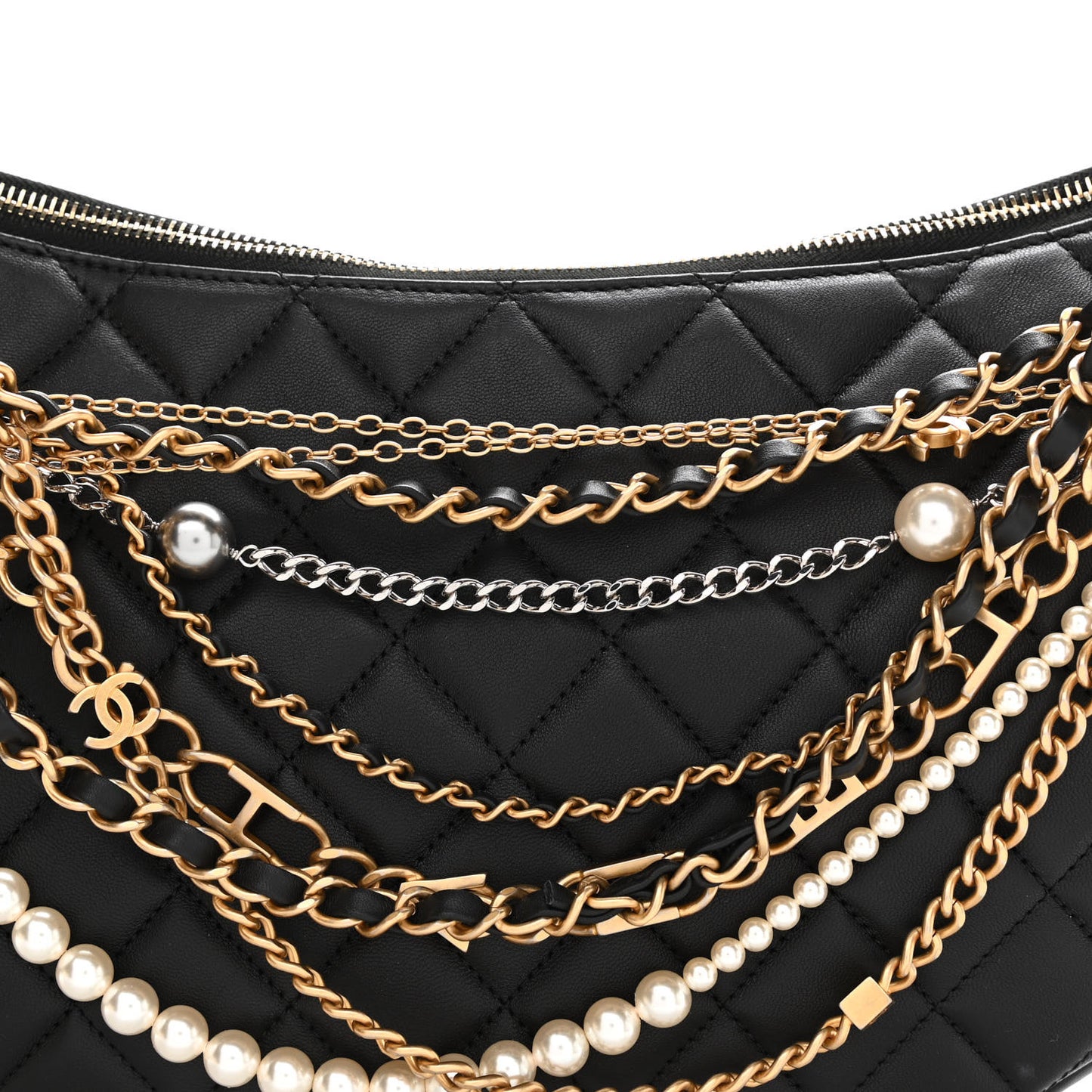 Lambskin Quilted All About Chains Hobo Black