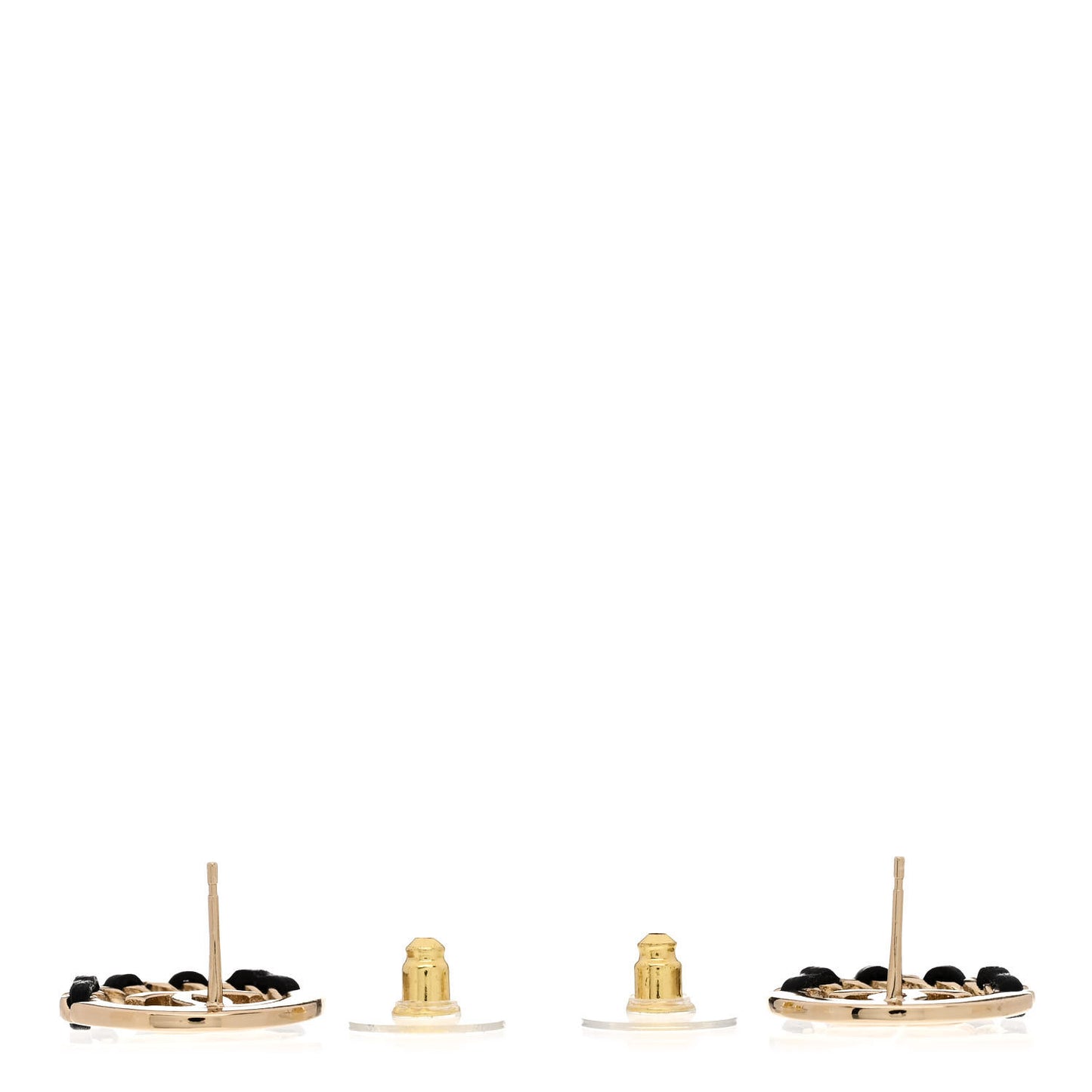 Lambskin Chain CC Round Earrings Gold Black