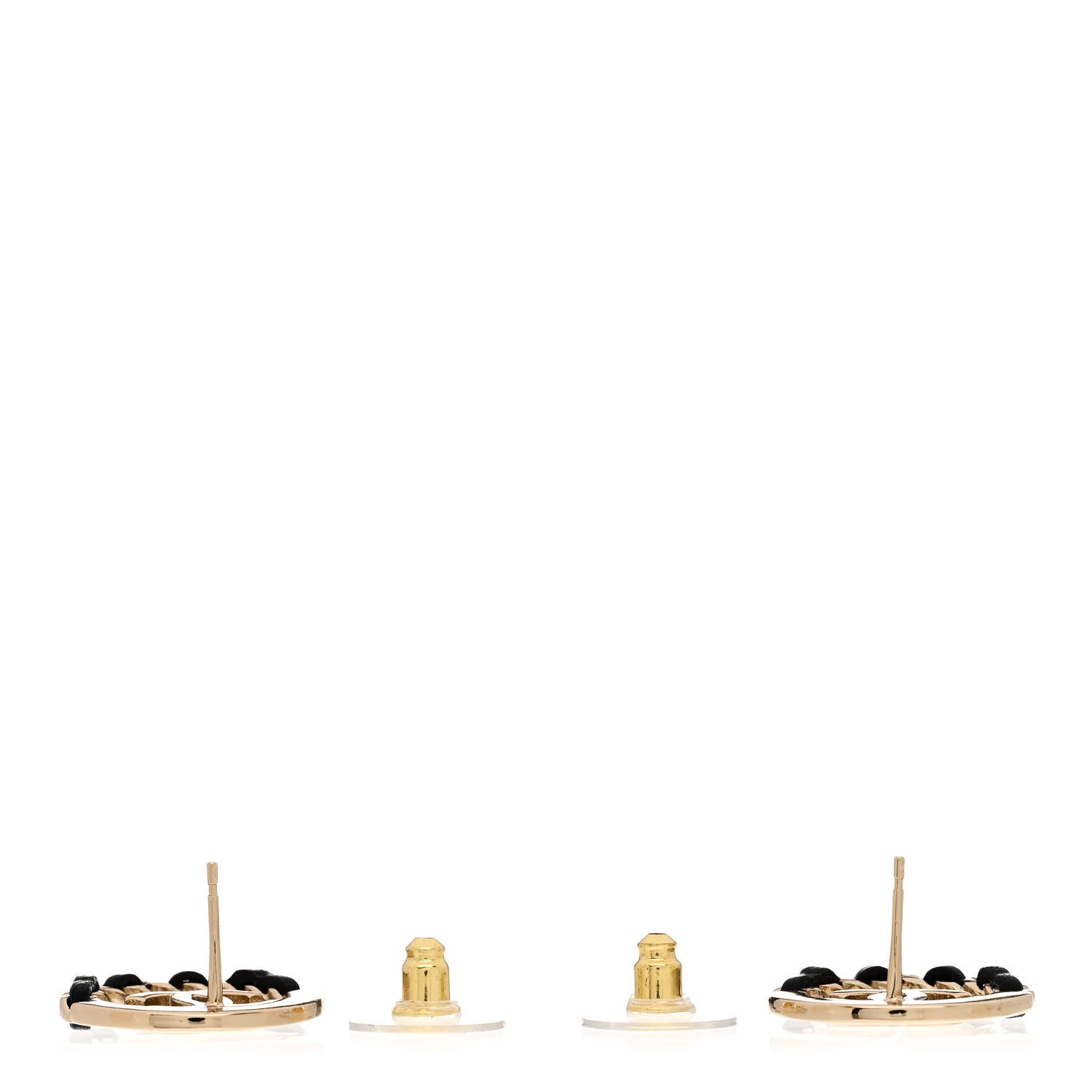 Chanel Lambskin Chain CC Round Earrings Gold Black 3 of 5