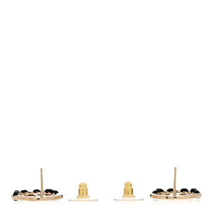 Chanel Lambskin Chain CC Round Earrings Gold Black 3 of 5