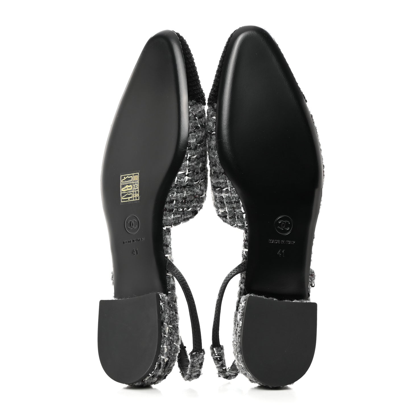 Tweed Corduroy Cap Toe Slingback Flats 41 Grey Black