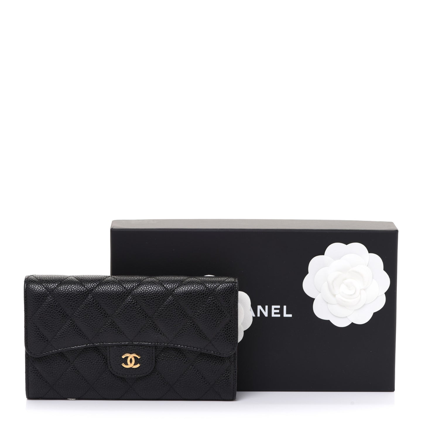 Caviar Quilted Large Flap Wallet Black
