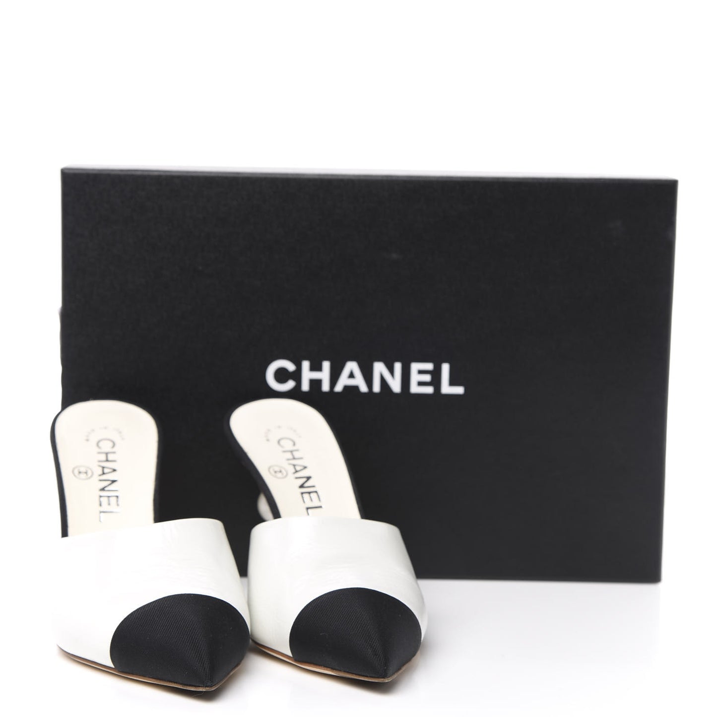 Goatskin Grosgrain Cap Toe Pearl Mule 36.5 Ecru Black