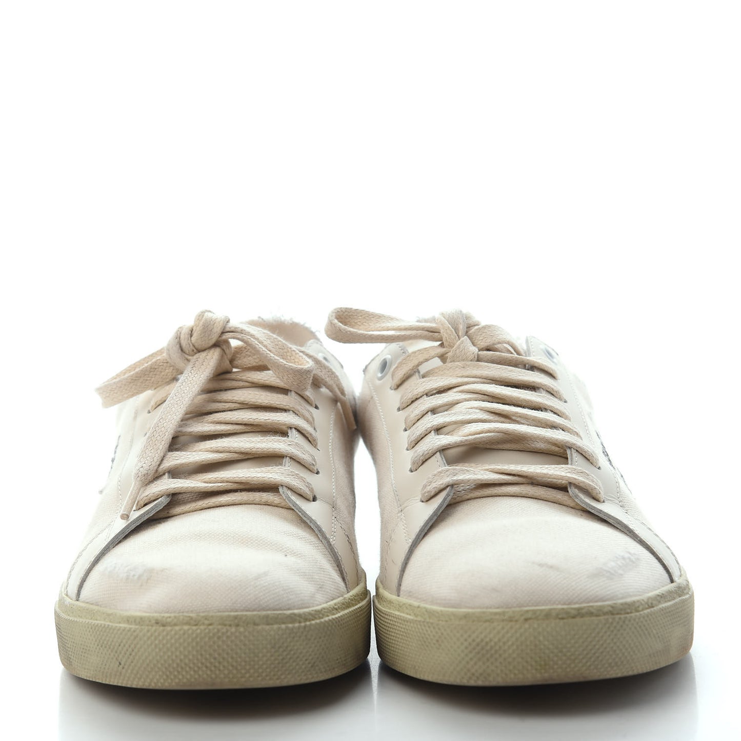 Distressed Canvas Court Classic Sneakers 41 Panna