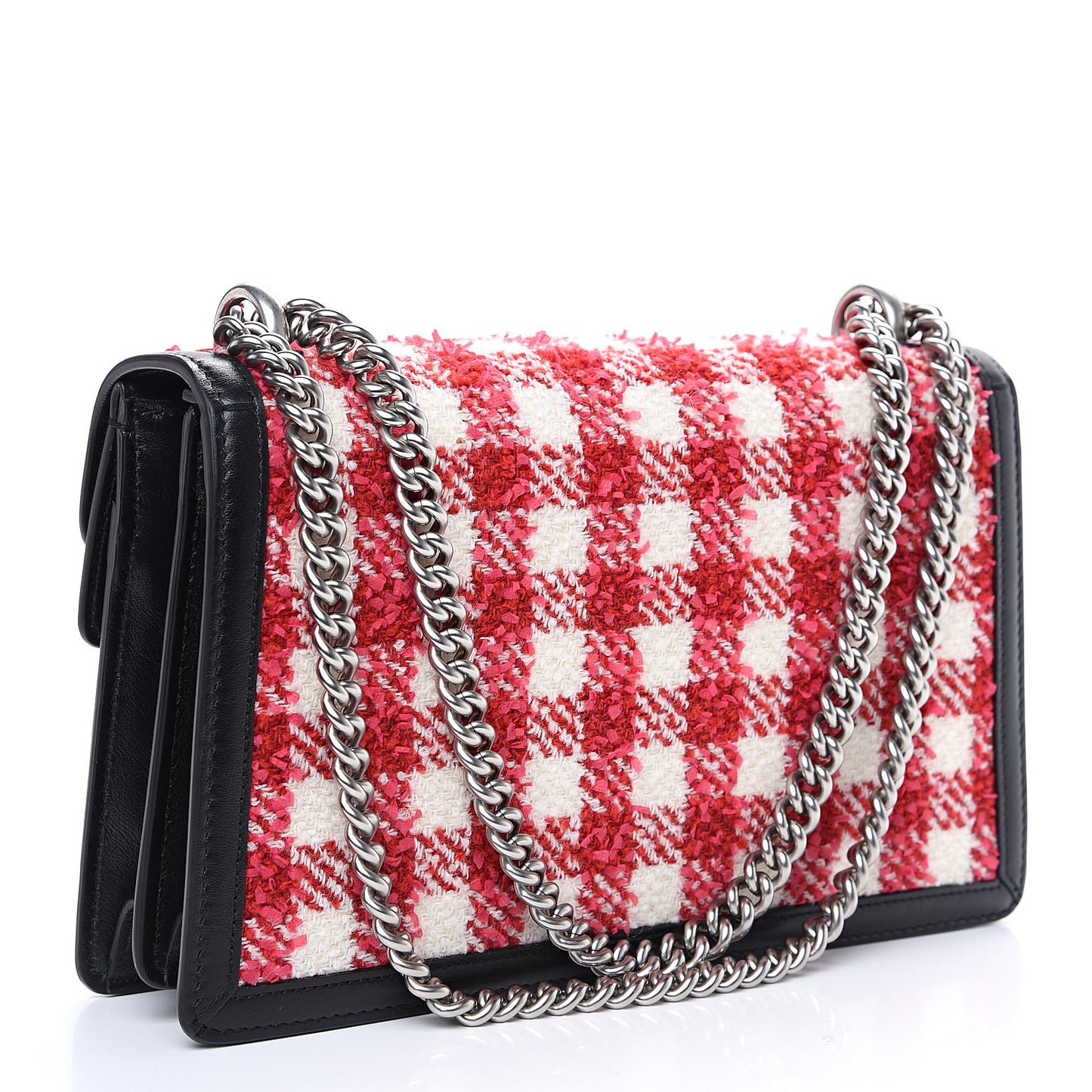 Tweed Check Small Dionysus Shoulder Bag Black Red