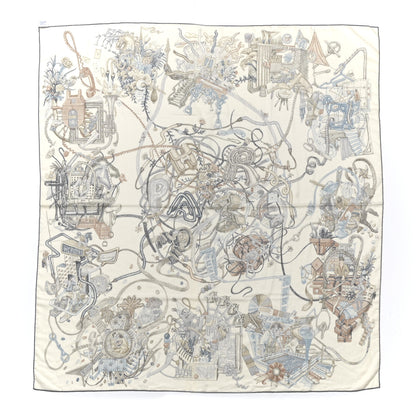 Hermes Cashmere Silk Le Monde d'Hermes Shawl 140 White Ardoise Etoupe 1 of 4
