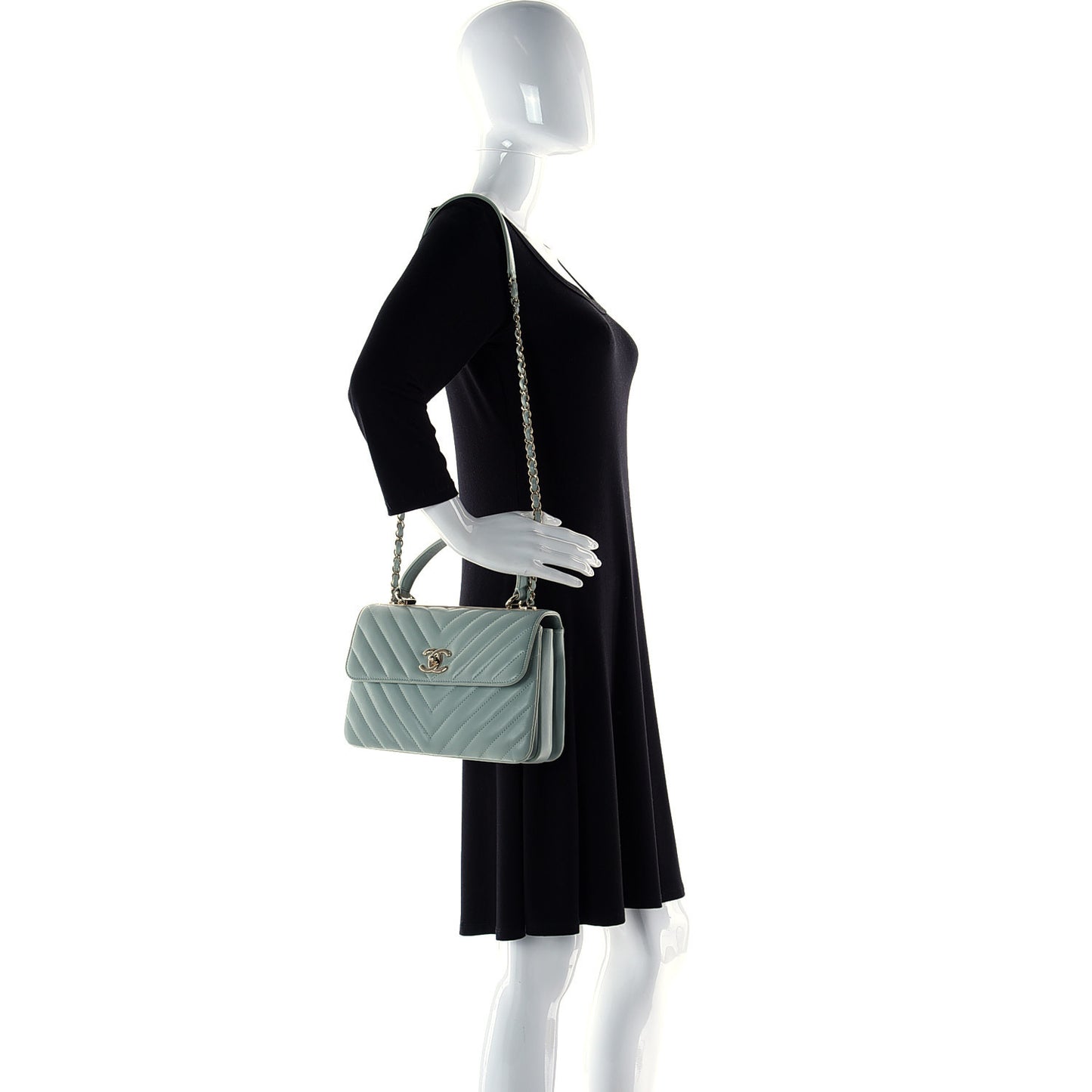 Lambskin Chevron Quilted Small Trendy CC Dual Handle Flap Bag Light Green
