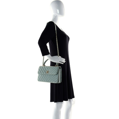 Chanel Lambskin Chevron Quilted Small Trendy CC Dual Handle Flap Bag Light Green 2 of 19