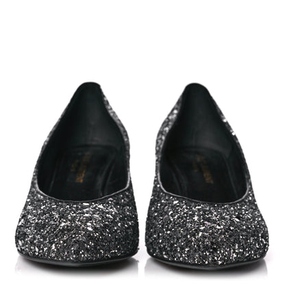 Saint Laurent Charlotte Glitter Point-toe Kitten-Heel Pumps 36 Black 2 of 9