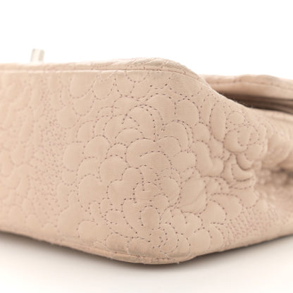 Chanel Lambskin Camellia Stitched Medium Double Flap Light Beige 10 of 16