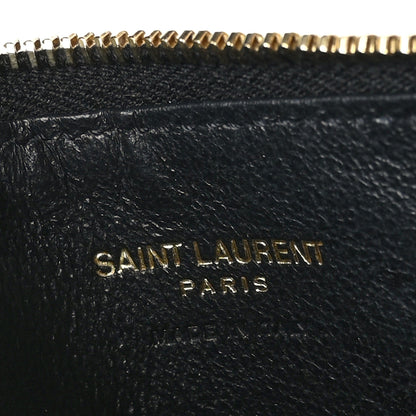 Saint Laurent Grain De Poudre Matelasse Chevron Monogram Fragments Zippered Card Case Black 6 of 7