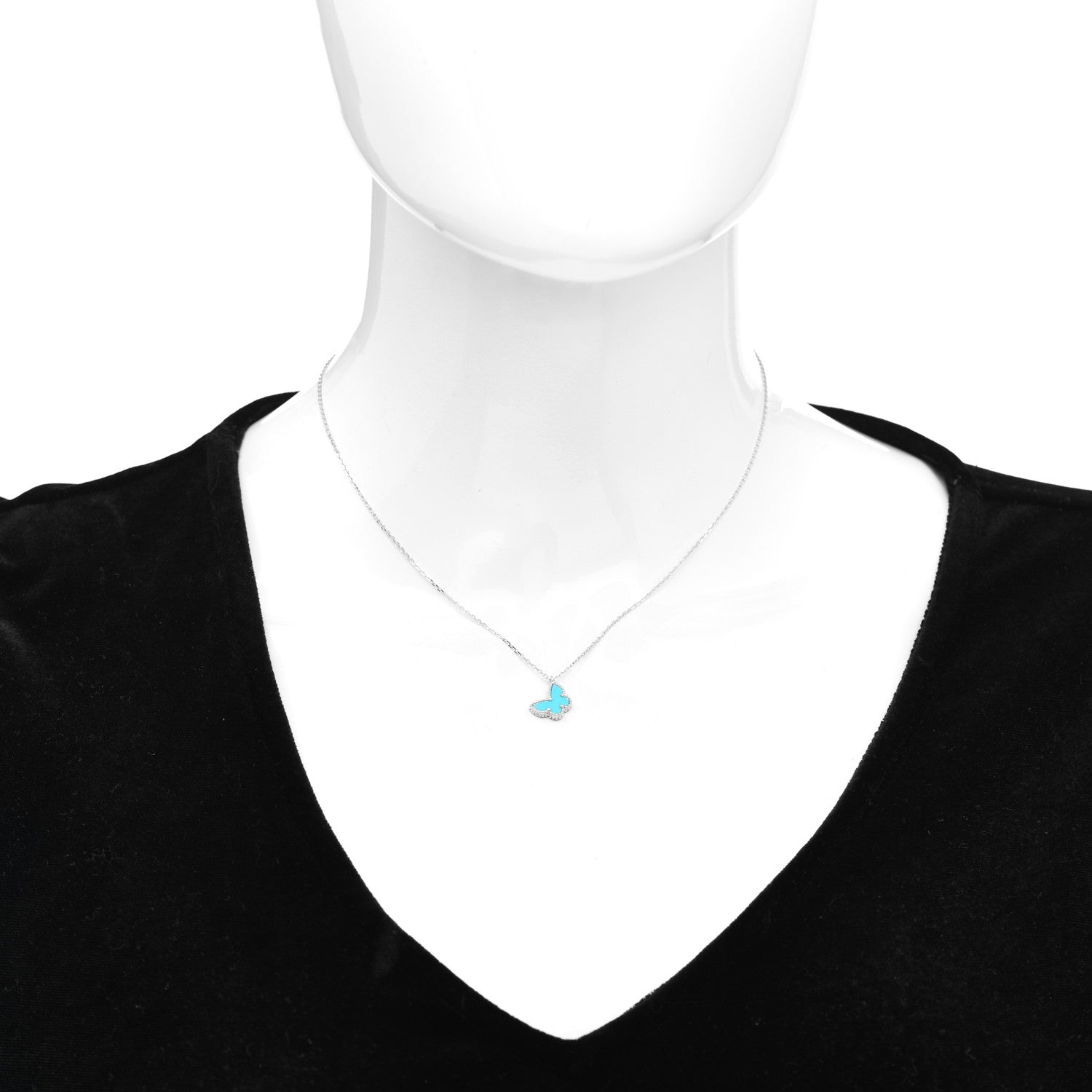 Van Cleef & Arpels 18K White Gold Turquoise Sweet Alhambra Butterfly Pendant Necklace 2 of 4