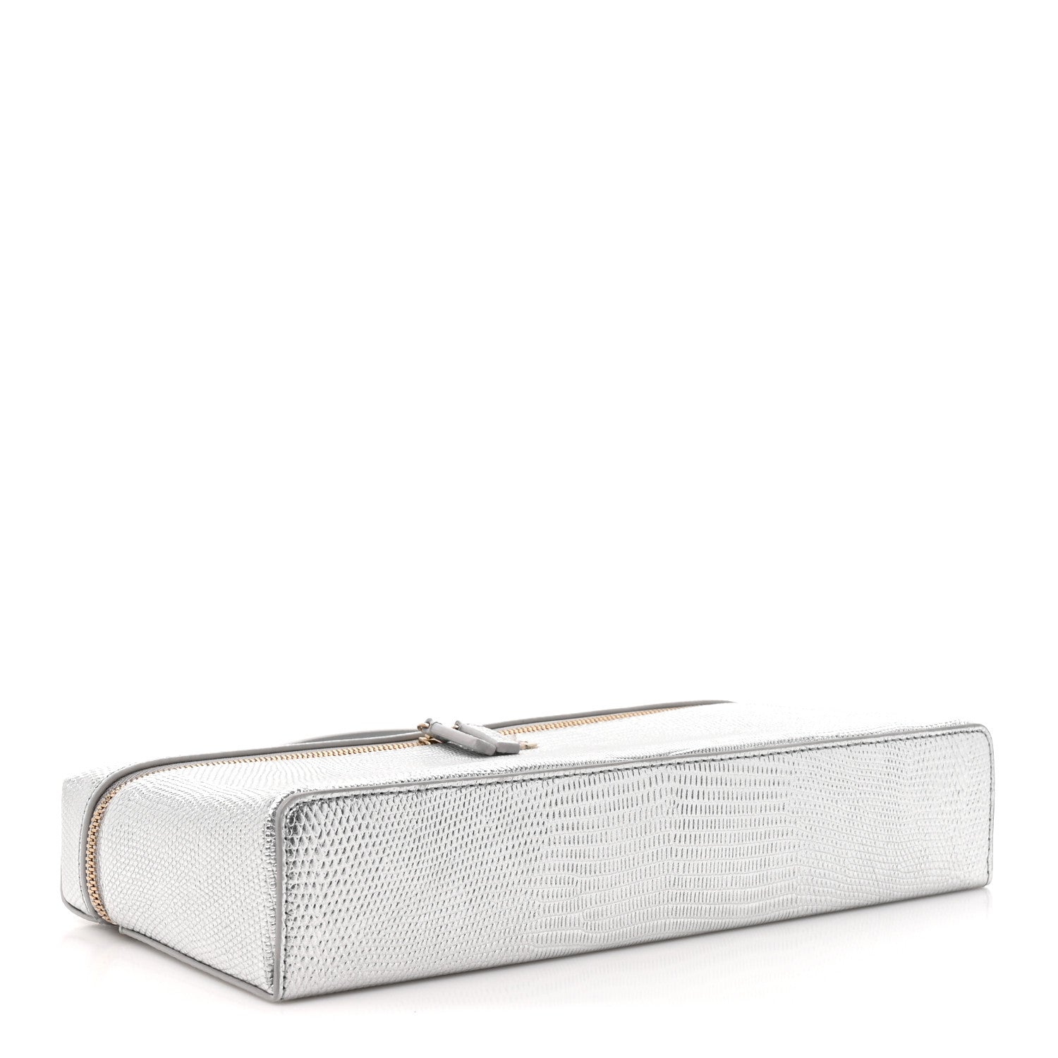 Chanel Lizard Embossed Calfskin Top Handle Slim Vanity With Chain Silvery 4 of 11