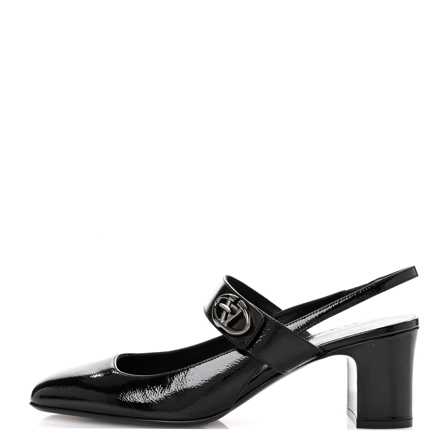 Wrinkled Patent Vlogo Turn Lock Slingback 65mm Pumps 40 Black