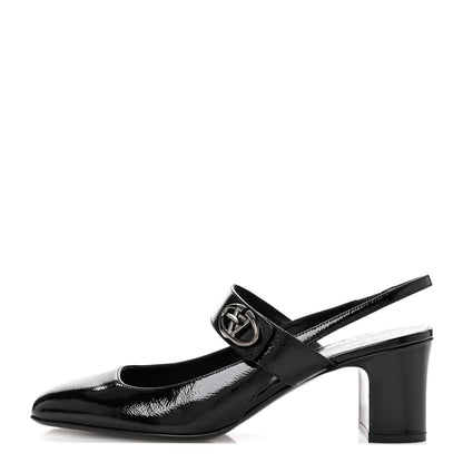 Valentino Garavani Wrinkled Patent Vlogo Turn Lock Slingback 65mm Pumps 40 Black 1 of 10