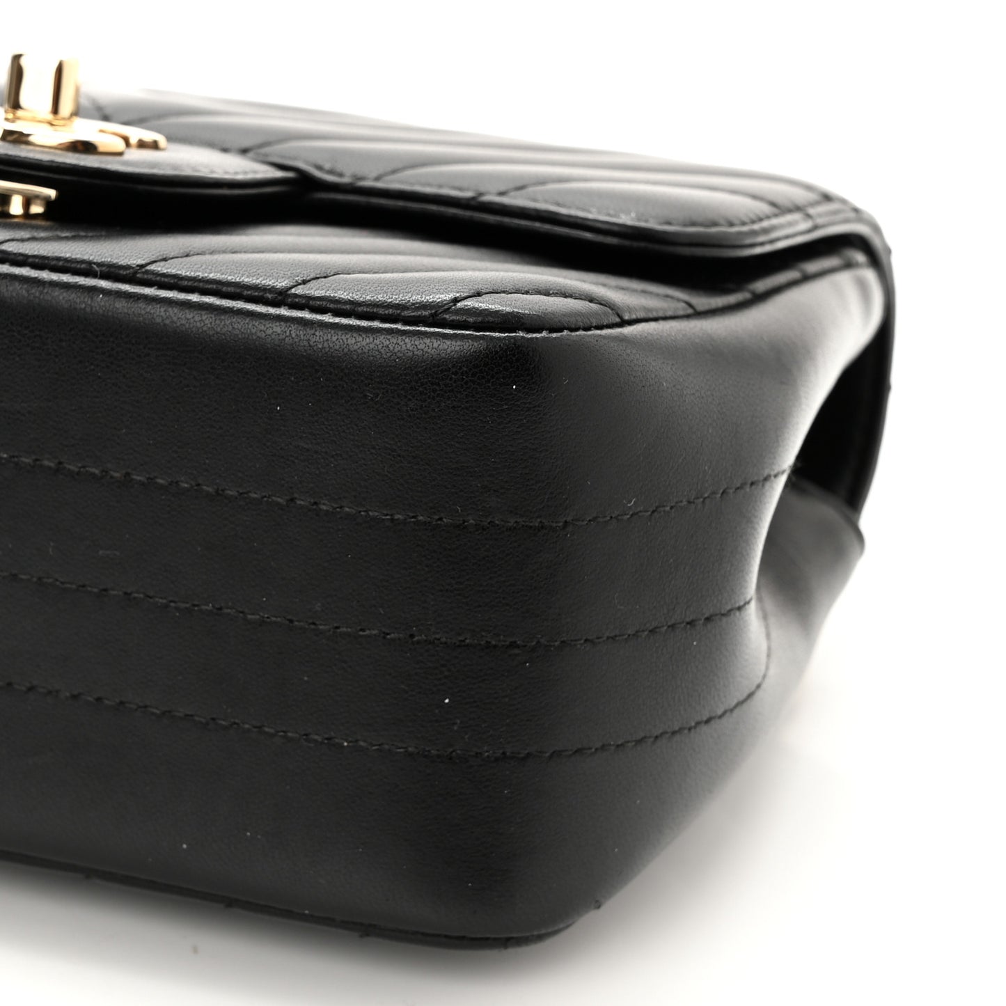 Lambskin Chevron Quilted Mini Square Flap Black