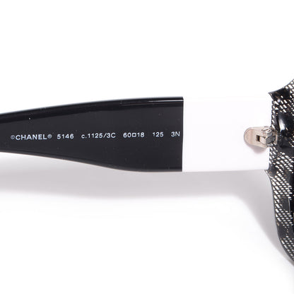 Chanel Acetate CC Lace Effect Sunglasses 5146 Black White 4 of 5